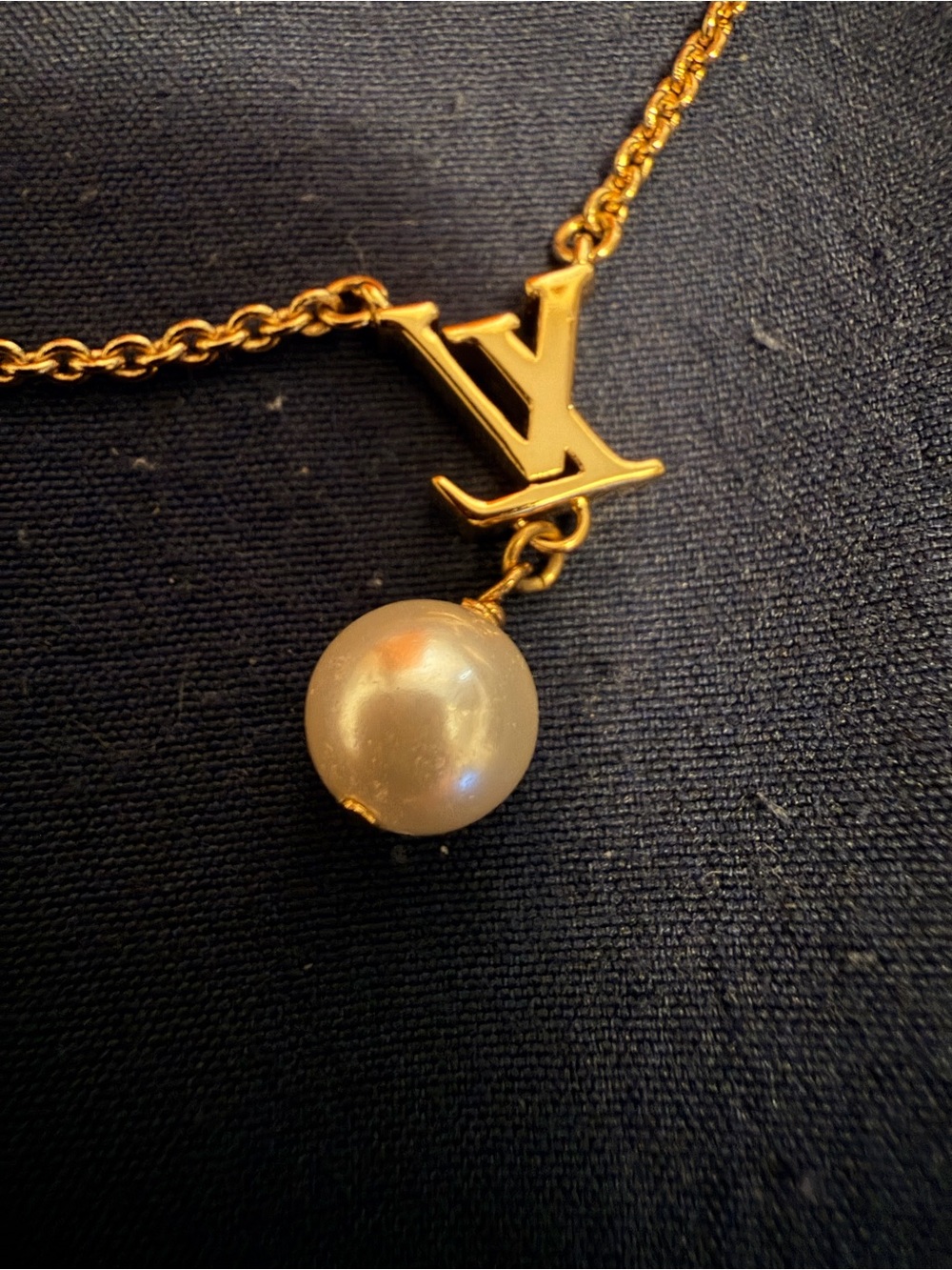Louis Vuitton Gold Chain Necklace with Pearl Drop